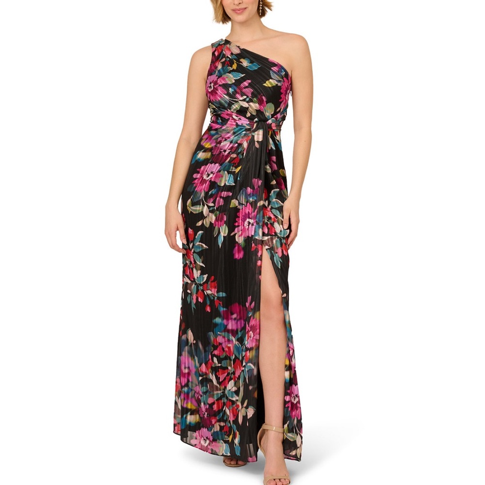 Adriana Papell floral one shoulder dress